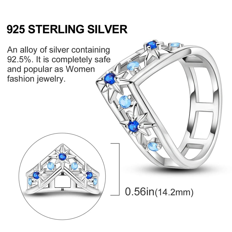 Blue Zircon Evil Eye Palm Star Moon Ring in 925 Sterling Silver for Women - Elegant Wedding Jewelry Gift LKTR304
