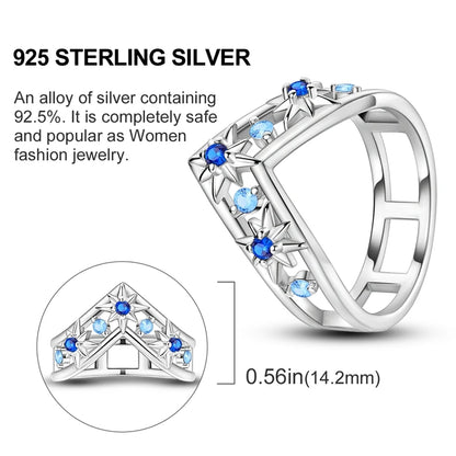 Blue Zircon Evil Eye Ring in 925 Sterling Silver for Women - Sparkling Palm Star Moon Wedding Jewelry Gift LKTR198