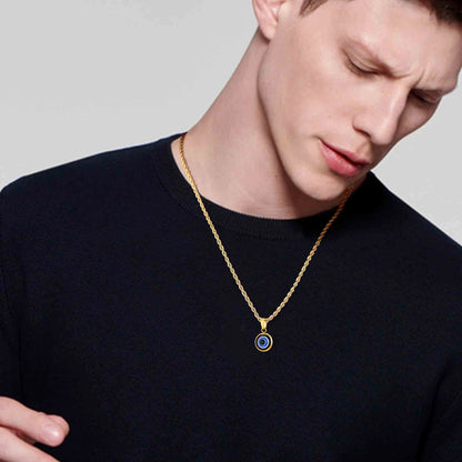 Men's Stainless Steel Evil Eye Necklace with Turkish Charm and Box Rope Chain