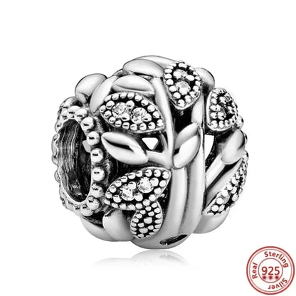 925 Sterling Silver Heart Family Tree Snowflake Animal Charms Beads for DIY Bracelet Women Jewelry Gift