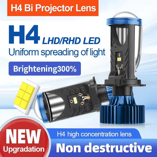 Roadsun H4 Bi LED Headlight Bulb Mini Lens with Turbo Fan and Canbus Compatibility 12V Universal Fog Lights 2 PCS
