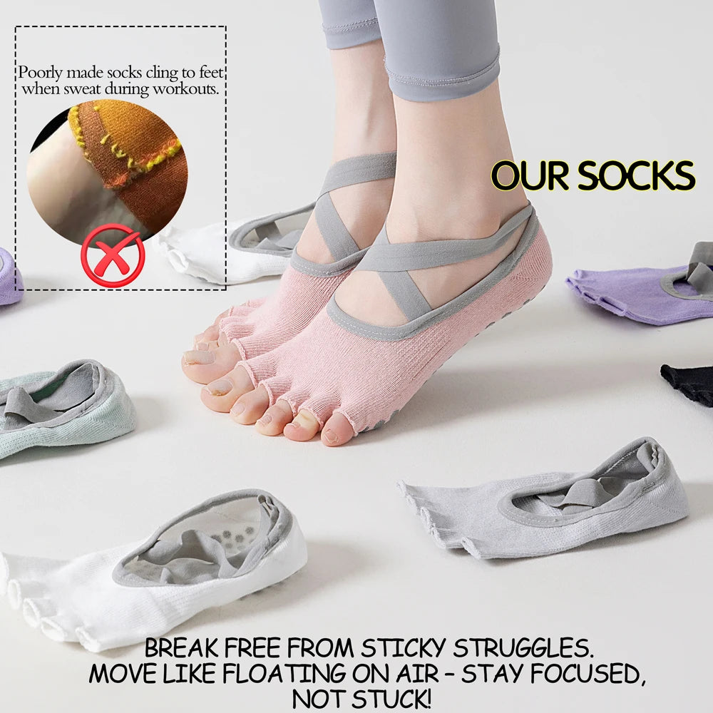 Women Open Toe Anti Slip 5 Toe Yoga Socks With Grips