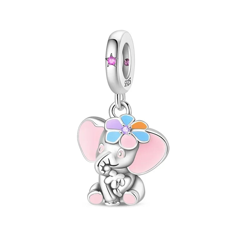 925 Sterling Silver Colorful Elephant Animal Charms for DIY Jewelry Necklace Bracelet Gifts