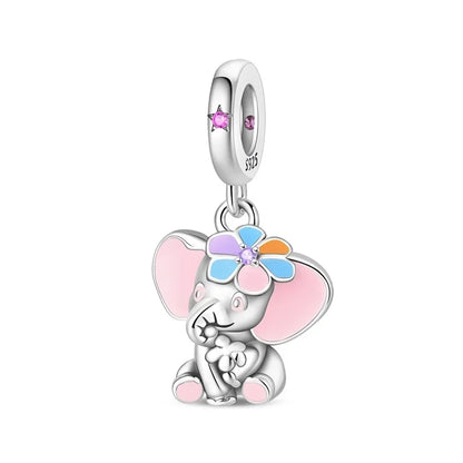 925 Sterling Silver Colorful Elephant Animal Charms for DIY Jewelry Necklace Bracelet Gifts