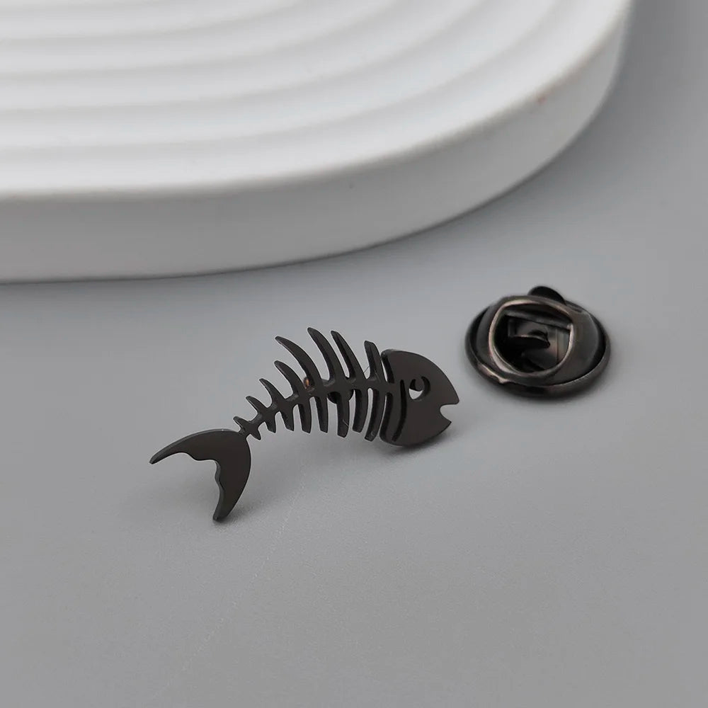 Gold-Plated Fish Bone Brooch Set for Men - Stylish Lapel Pin and Collar Accessory