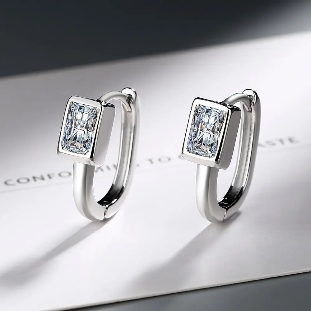 Elegant 925 Sterling Silver Zircon Stud Earrings for Women's Wedding and Engagement