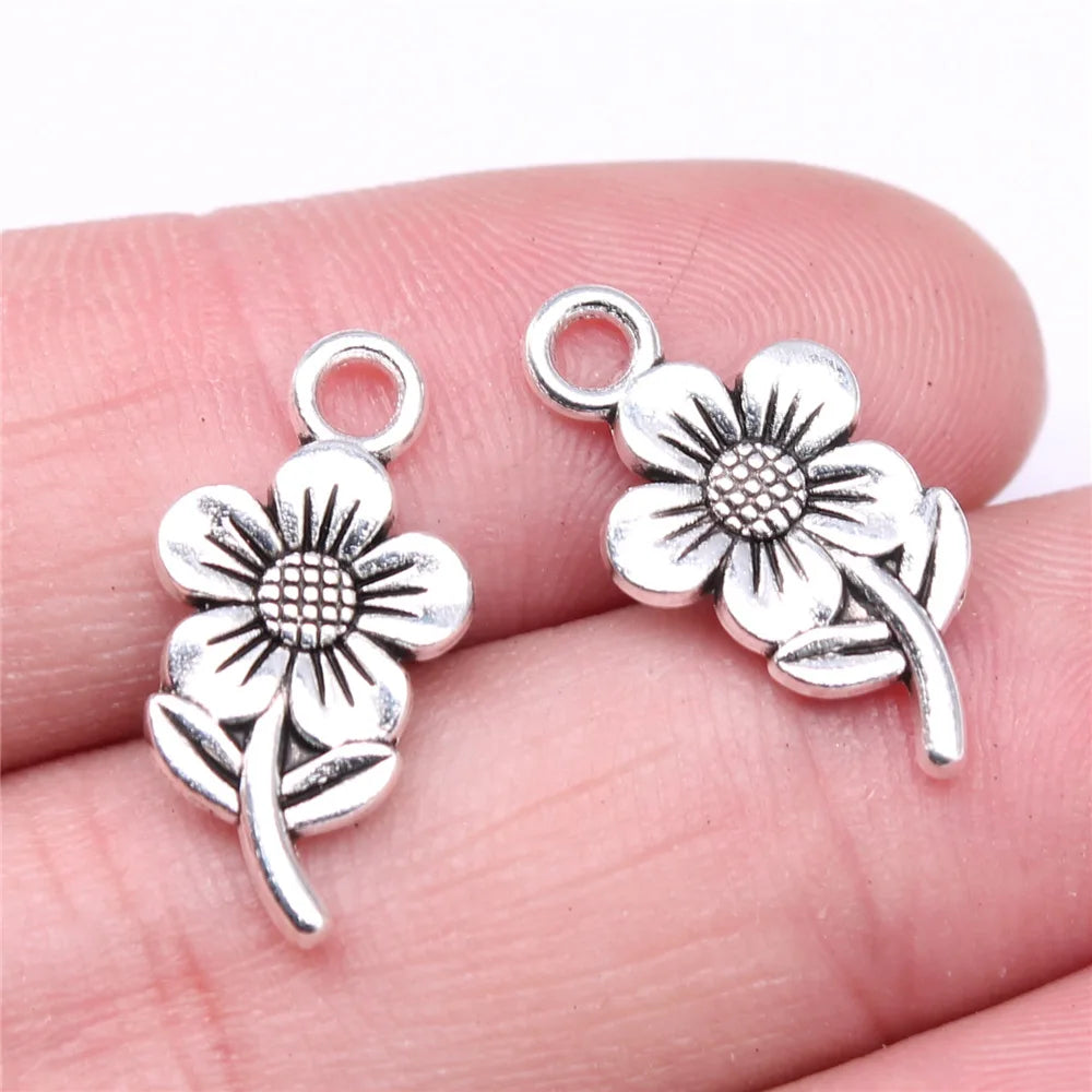 20Pc Antique Silver Sunflower Daisy Charms For Bracelets