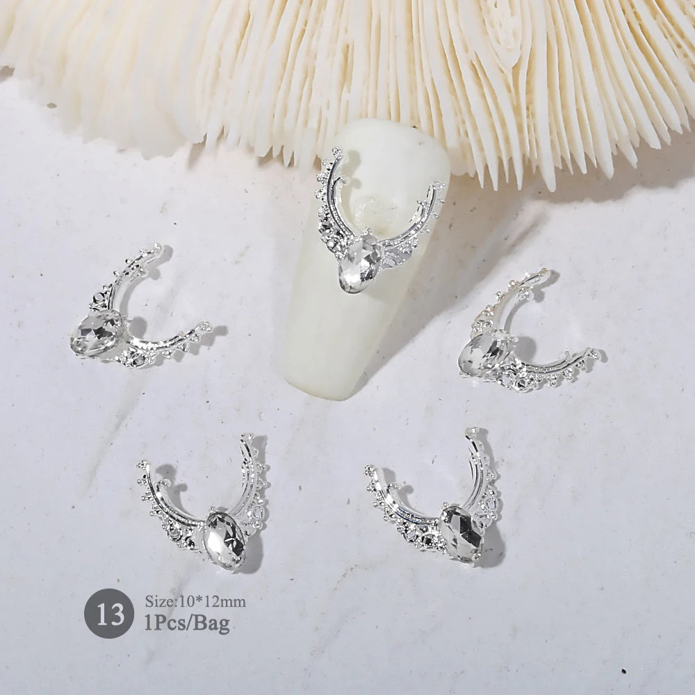 Elegant Gold Silver Metal Bowknot Nail Charm 3D Rhinestone Decor for DIY Manicure Art