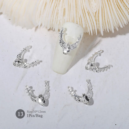 Elegant Gold Silver Metal Bowknot Nail Charm 3D Rhinestone Decor for DIY Manicure Art