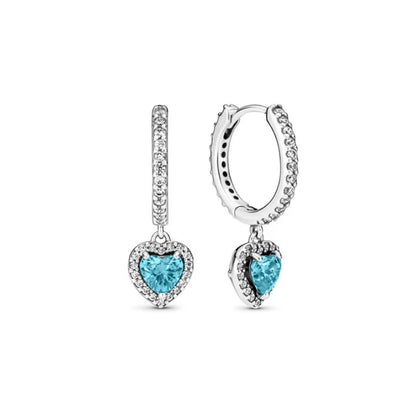 European 925 Silver Heart Shaped Earrings with Pink Red Green Zircon for Women Exquisite Holiday Jewelry Gifts