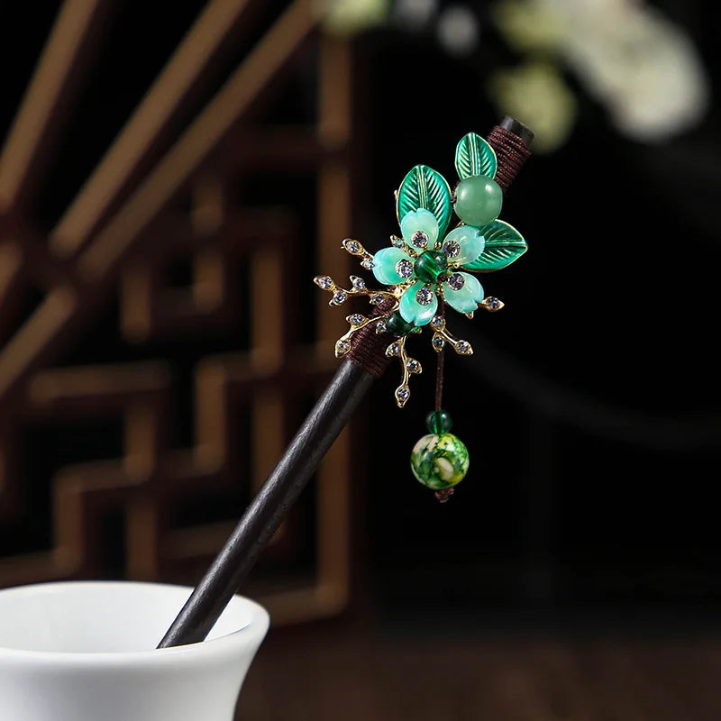 Vintage 2024 Wooden Hair Stick With Tassel Chinese Winding Flower Hairpin