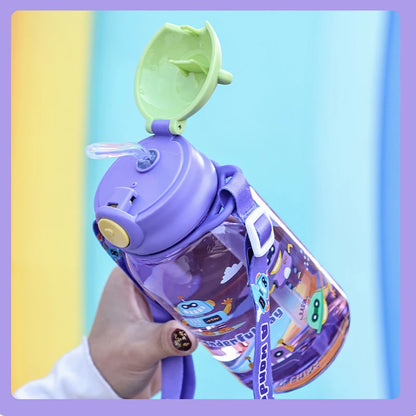 Kids Water Bottle With Straw And Handle Portable Reusable