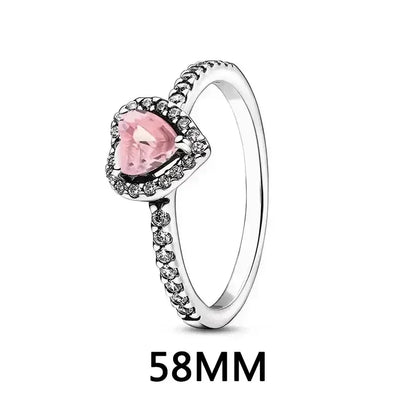 New 925 Sterling Silver Heart Shaped Earrings Rings Necklaces Pink Red Rainbow Luxury Set Sparkling Charm Jewelry Gifts 58MM5