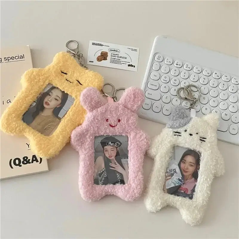 Kawaii Cartoon Plush Photocard Holder Keychain Desk Accessory