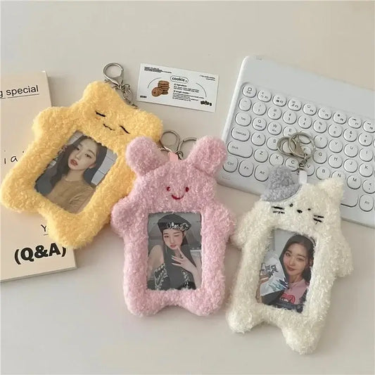 Kawaii Cartoon Plush Photocard Holder Keychain Desk Accessory