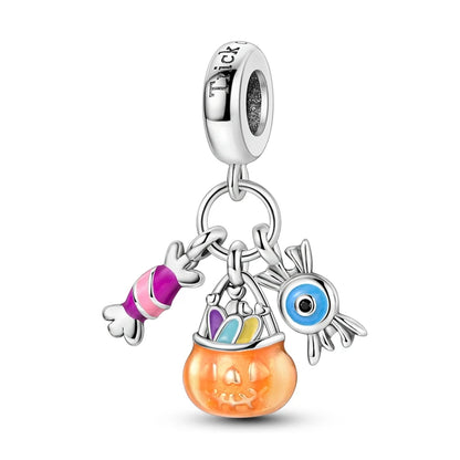 Sterling Silver Halloween Skull Bat Pumpkin Charm Pendant for DIY Jewelry SMC5049