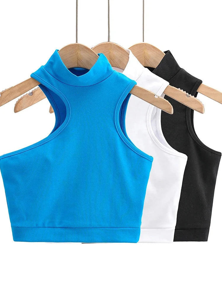 High Neck Asymmetric Cutout Crop Tank Top Active For Women