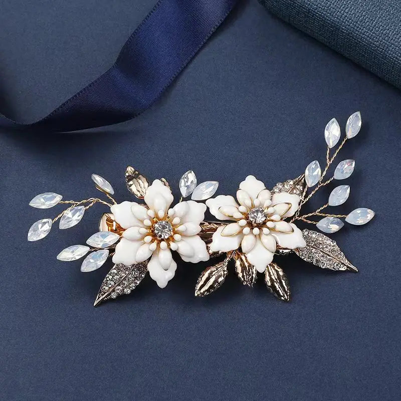 Elegant Bridal Pearl Hairpins Gold Metal Flower Hair Accessories for Women and Girls