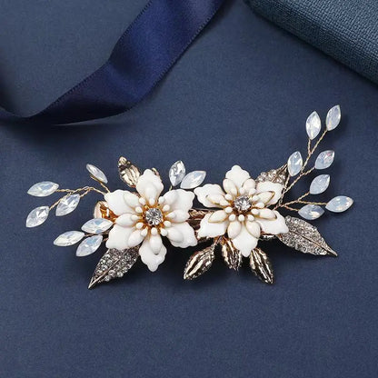 Elegant Bridal Pearl Hairpins Gold Metal Flower Hair Accessories for Women and Girls