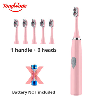 Tongwode Electric Toothbrush Soft Bristle IPX6 Waterproof Oral Care Essential Pink With 6 Brush