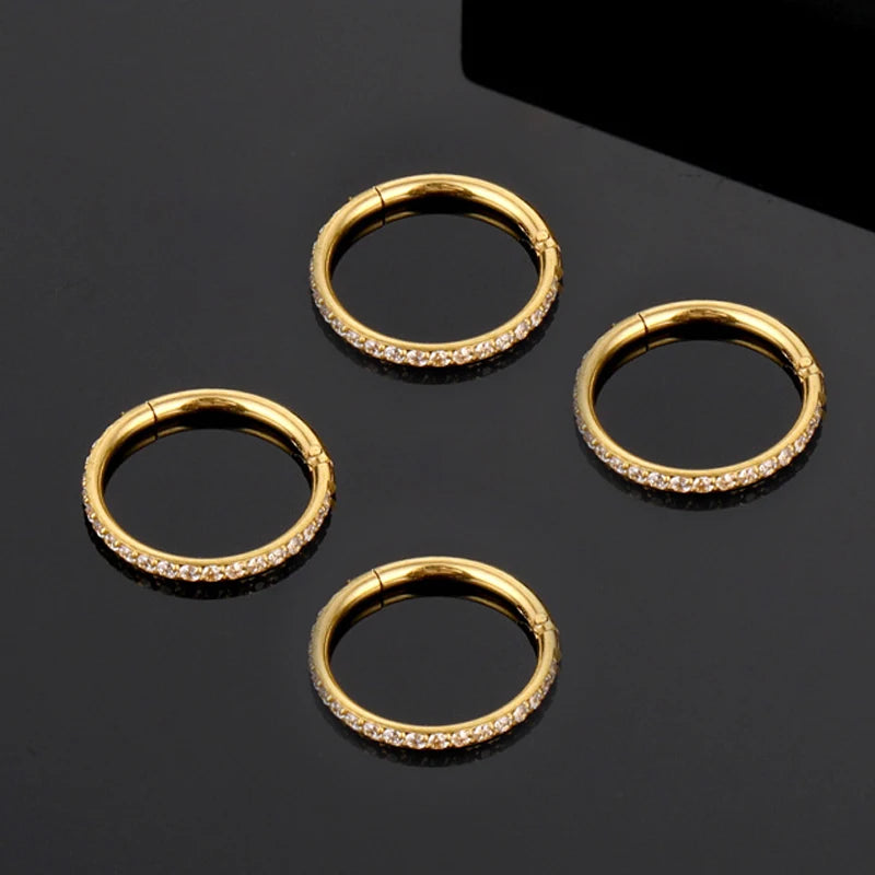 Stainless Steel CZ Septum Clicker 16G Hinged Nose Ring for Tragus Helix Daith Piercings