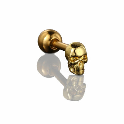 Punk Style Stainless Steel Skull Earrings for Women - Gold Helix Studs Halloween Gift