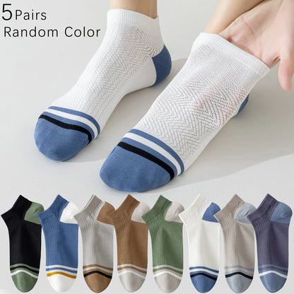 5 Pairs Mens Colorblock Mesh Sports Socks Anti Odor