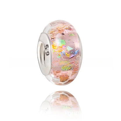925 Sterling Silver Murano Glass Rainbow Snowflakes Stars Charm for Women Bracelet DIY Jewelry