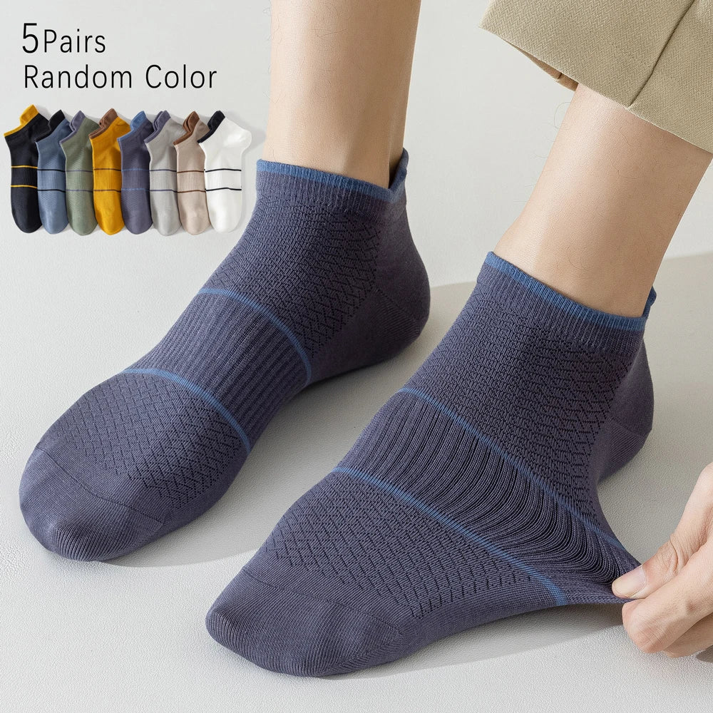 5 Pairs Mens Antibacterial Colorblock Ankle Socks Breathable