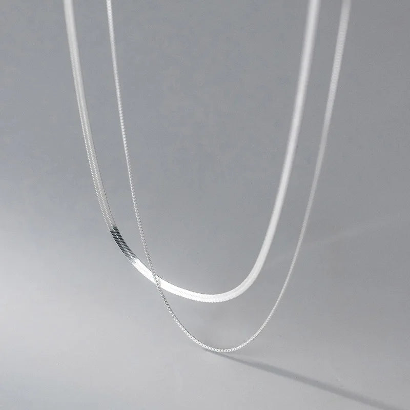 S925 Silver Double Layer Snake Chain Necklace Unique Hip Hop Clavicle Jewelry for Women NK172 Silver