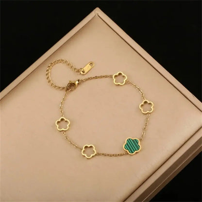 Trendy Stainless Steel Flower Charm Bracelet for Women and Girls A1-1pc-Green CHINA 16cm