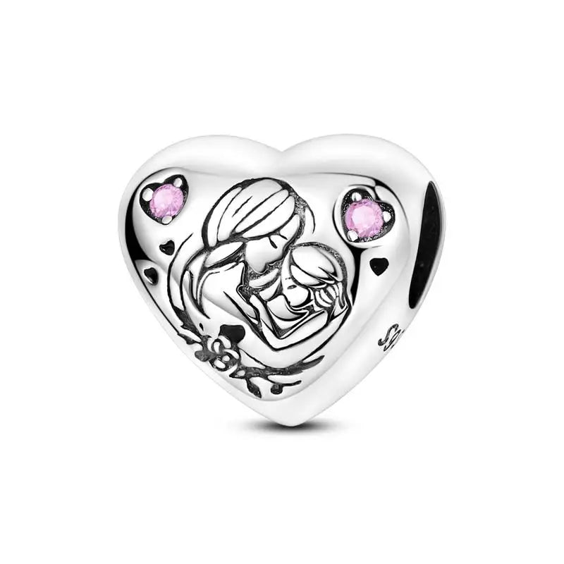 Genuine 925 Sterling Silver Heart Charm Bead for Mother's Day Bracelet Gift