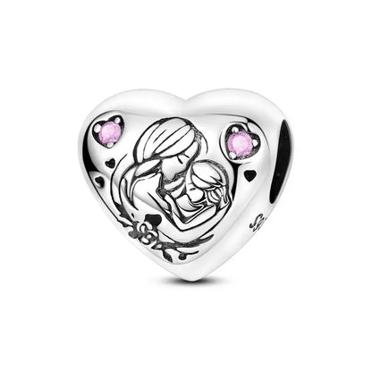 Genuine 925 Sterling Silver Heart Charm Bead for Mother's Day Bracelet Gift