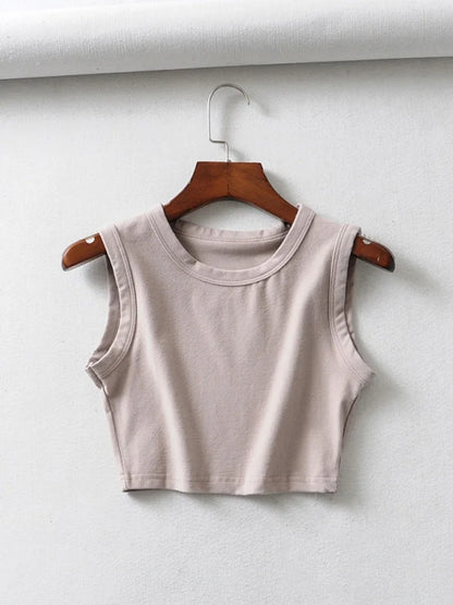 2024 Summer Vintage White Crop Tops Women Biker Punk Tank Top Beige