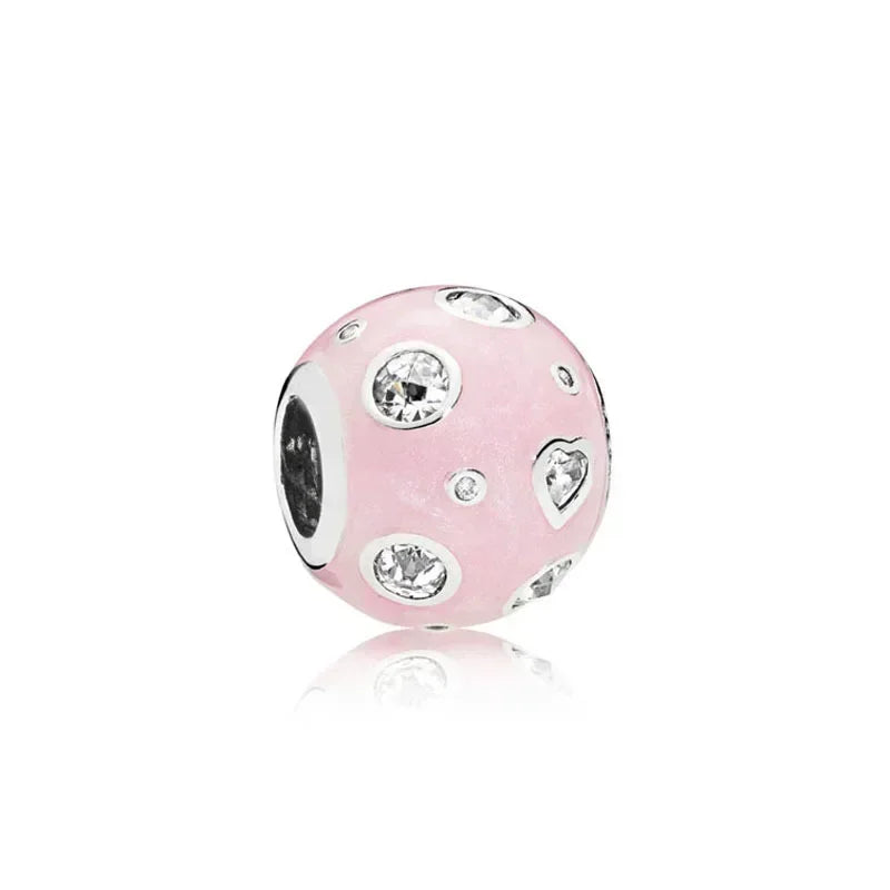 925 Sterling Silver Pink Flower Balloon Coffee Cup Charm Beads for DIY Bracelets Perfect Gift for Women AMC012178