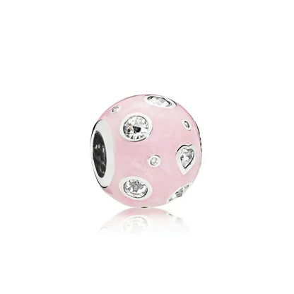 925 Sterling Silver Pink Flower Balloon Coffee Cup Charm Beads for DIY Bracelets Perfect Gift for Women AMC012178