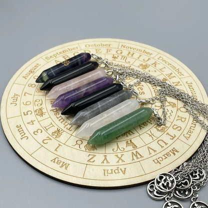 Mystic Fluorite Amethyst Crystal Pendulum Necklace for Divination and Reiki