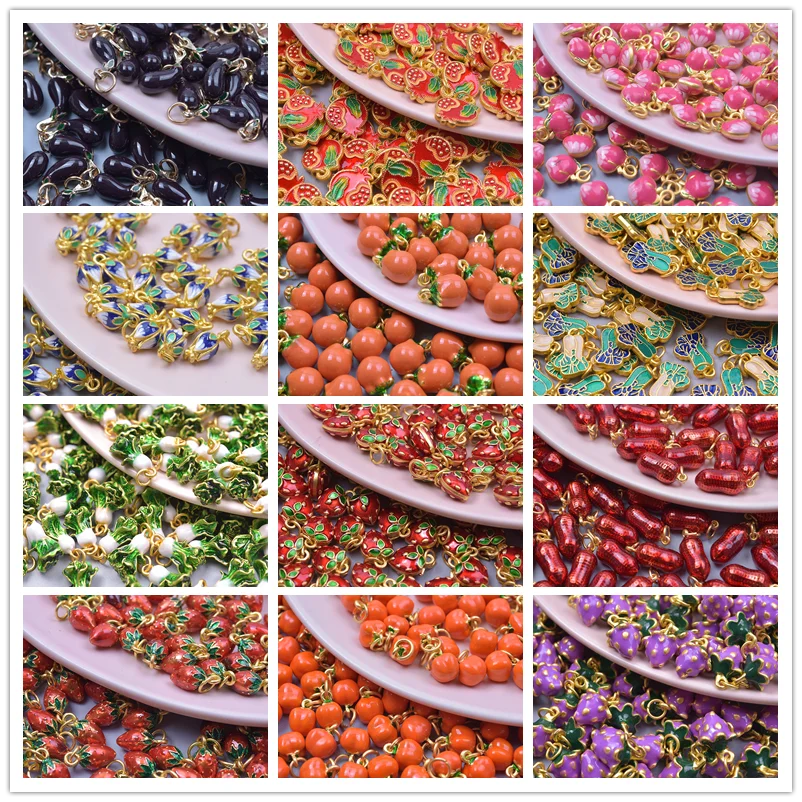 3D Enamel Fruit Charms Set for DIY Jewelry Making Strawberry Grape Pendants 5pcs