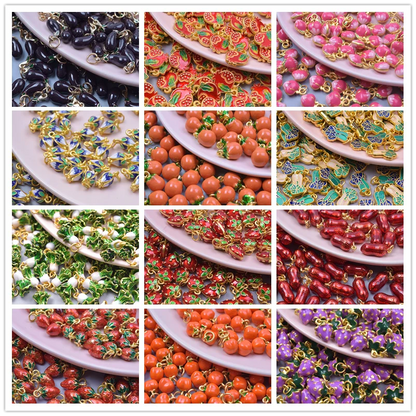 3D Enamel Fruit Charms Set for DIY Jewelry Making Strawberry Grape Pendants 5pcs