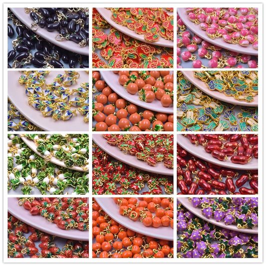 3D Enamel Fruit Charms Set for DIY Jewelry Making Strawberry Grape Pendants 5pcs