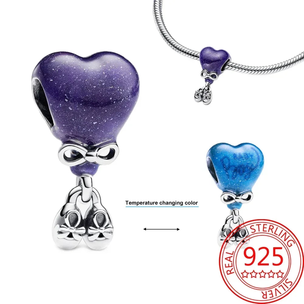 Sterling Silver Purple Murano Pansy Flower Dangle Charm for Women Bracelet and Necklace Jewelry Gift