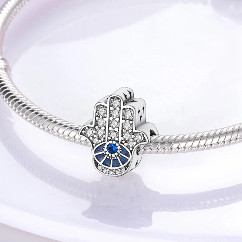 925 Sterling Silver Charms Pendant Set for Bracelets Angel Devil's Eye Fatima's Hand Cross Women's Jewelry Gift