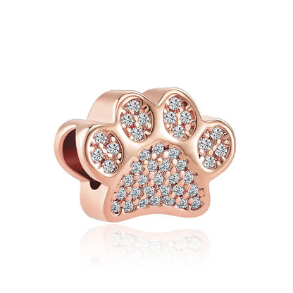 Exquisite 925 Silver Heart-Shaped Dog Paw Beads and Castle Pendant for European Original Bracelet DIY Accessories