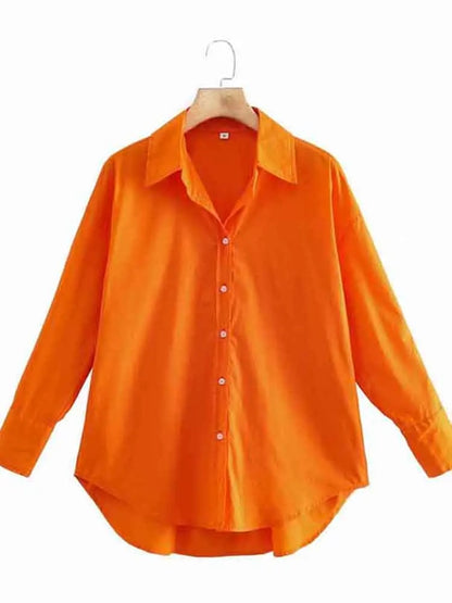 Women Poplin Blouse Long Sleeve Single Breasted Office Chic