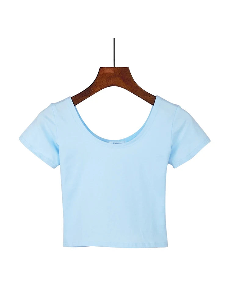 Dozw Solid Crop Top For Women Slim Fit High Waist Tee