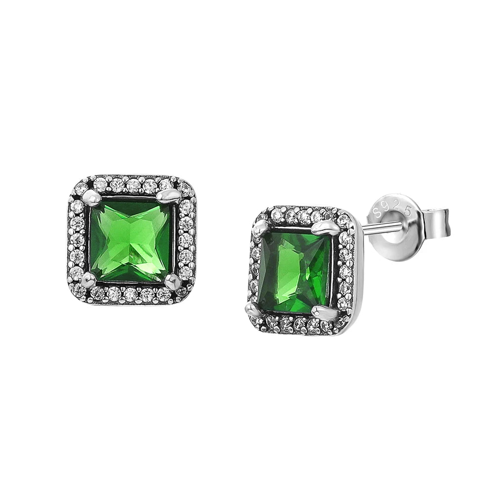 Heart Series Sterling Silver Stud Earrings with Colorful Zircon Stones for Women Fashion