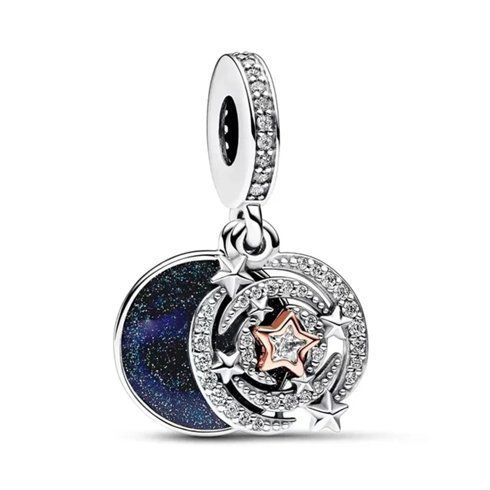 925 Sterling Silver Santa Elk Moon Star Bead Charm Cute