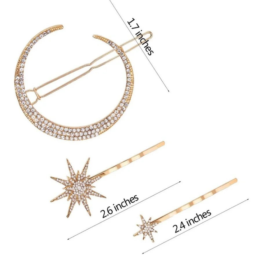 Starry Glam Hair Clip Set - Crystal Side Pins with Rhinestones
