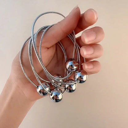 Silver Ball Elastic Hair Ties for Women and Girls - Elegant Bead Ponytail Accessories for Weddings and Parties