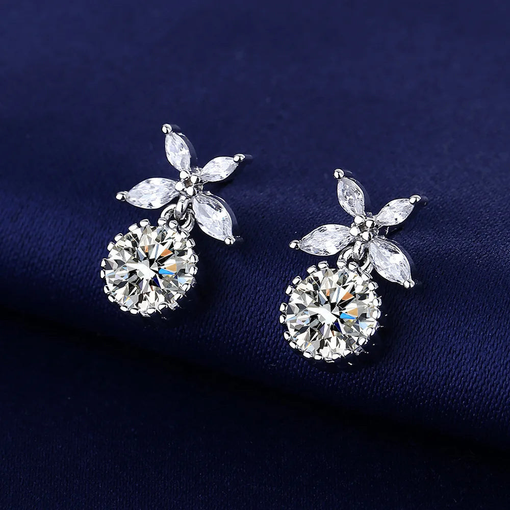Sterling Silver CZ Crystal Plant Stud Earrings for Women and Teens